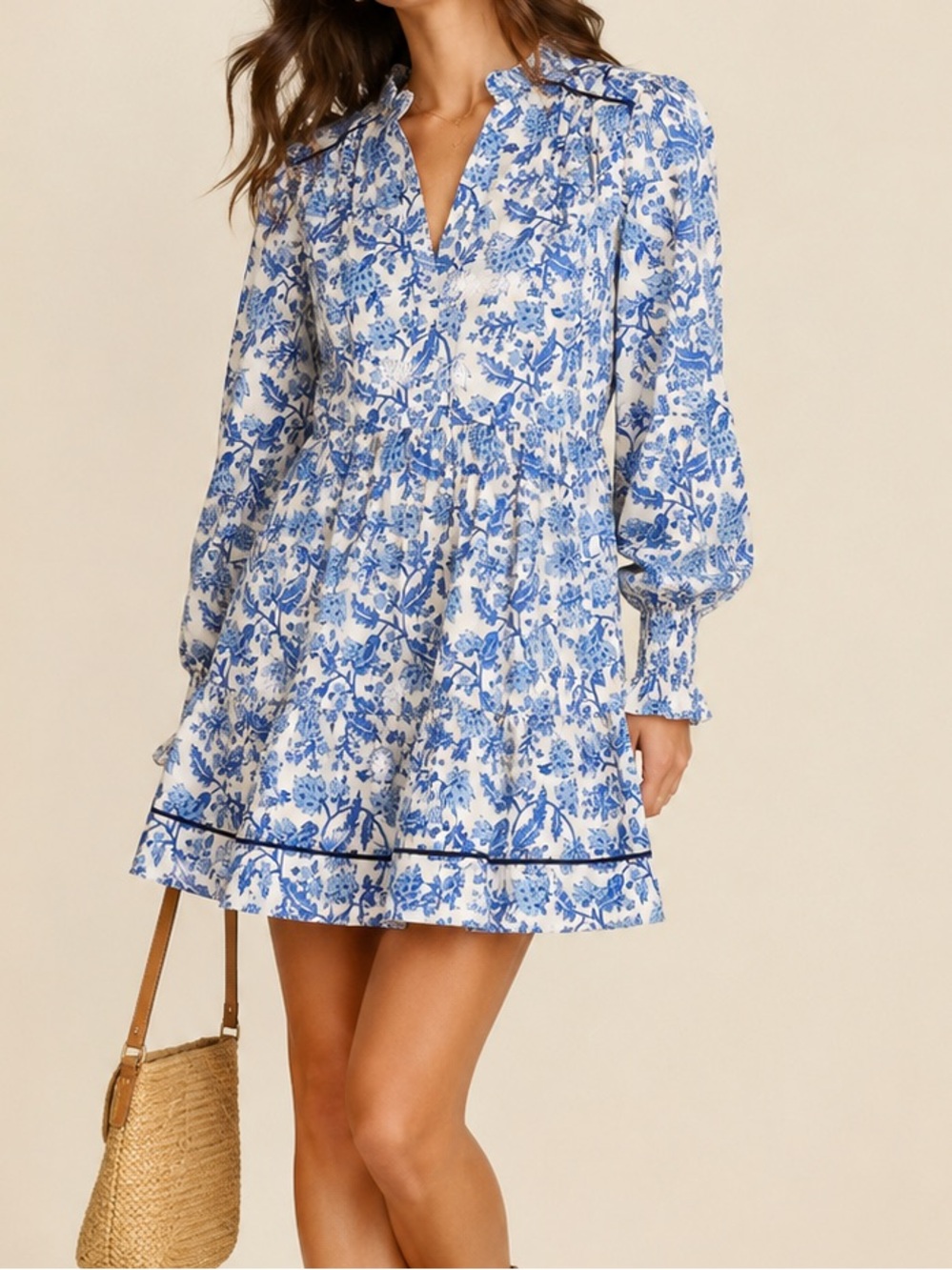 NWT Pink City Prints Martha Mini Dress Ocean Jaal Blue White Block Print Medium